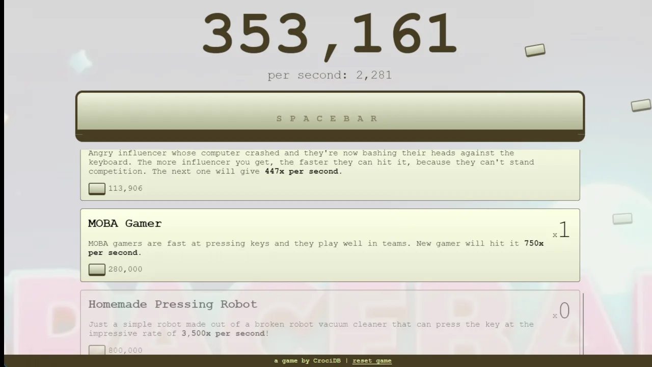 Spacebar Clicker - Upgrades and shop